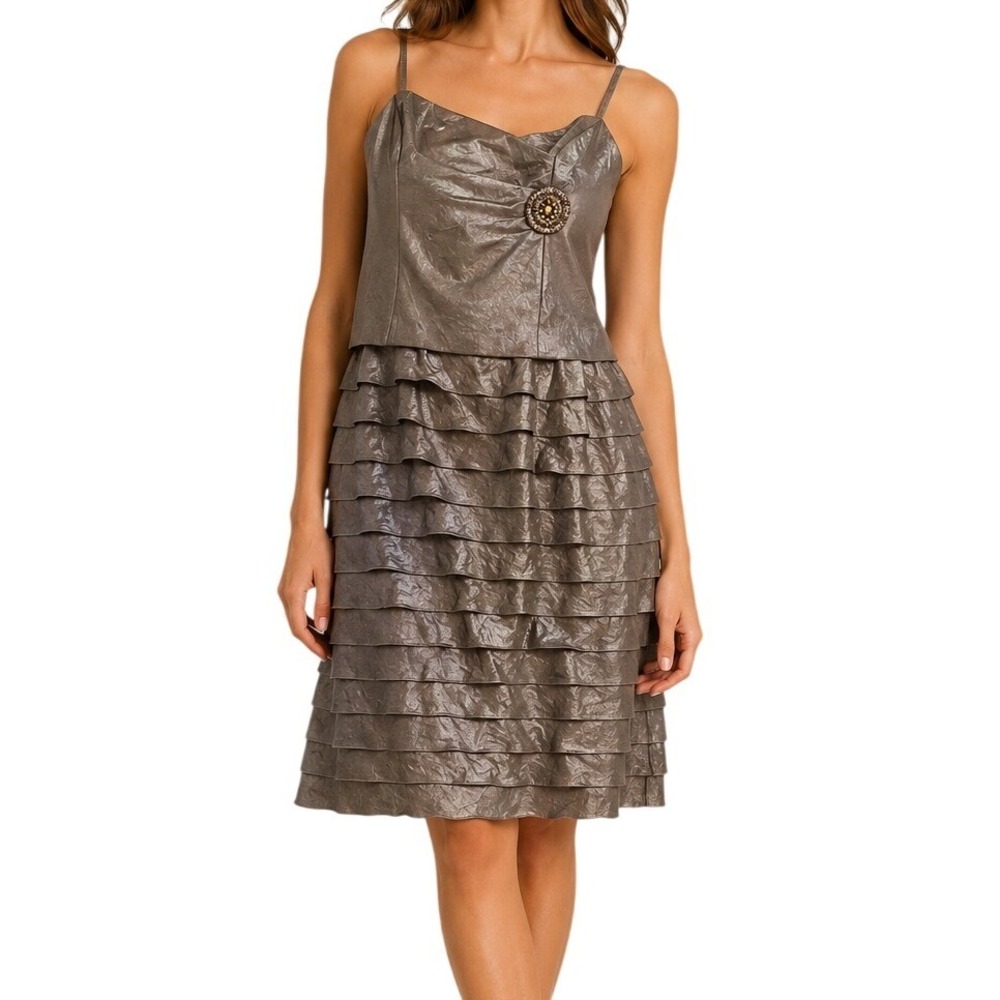 Jessica Howard Bronze Metallic Tiered Ruffle Cocktail Dress  Women's 24W
